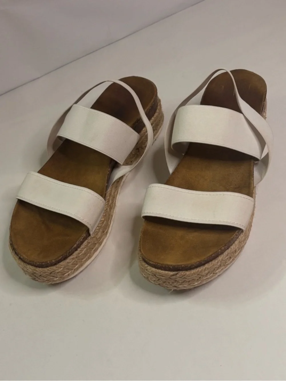 Kahulua -Kahulouis White Espadrille Platform Sandals Elastic Straps - Women's 7